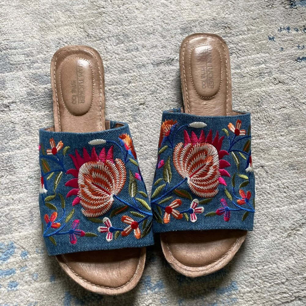 Me Too Nella Denim Floral Embroidered Sandals